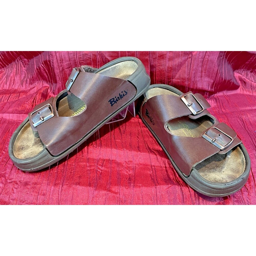 Womens Birkenstock Arizona Brown Leather Two Strap Slides Sandals sz 38 (US 7)